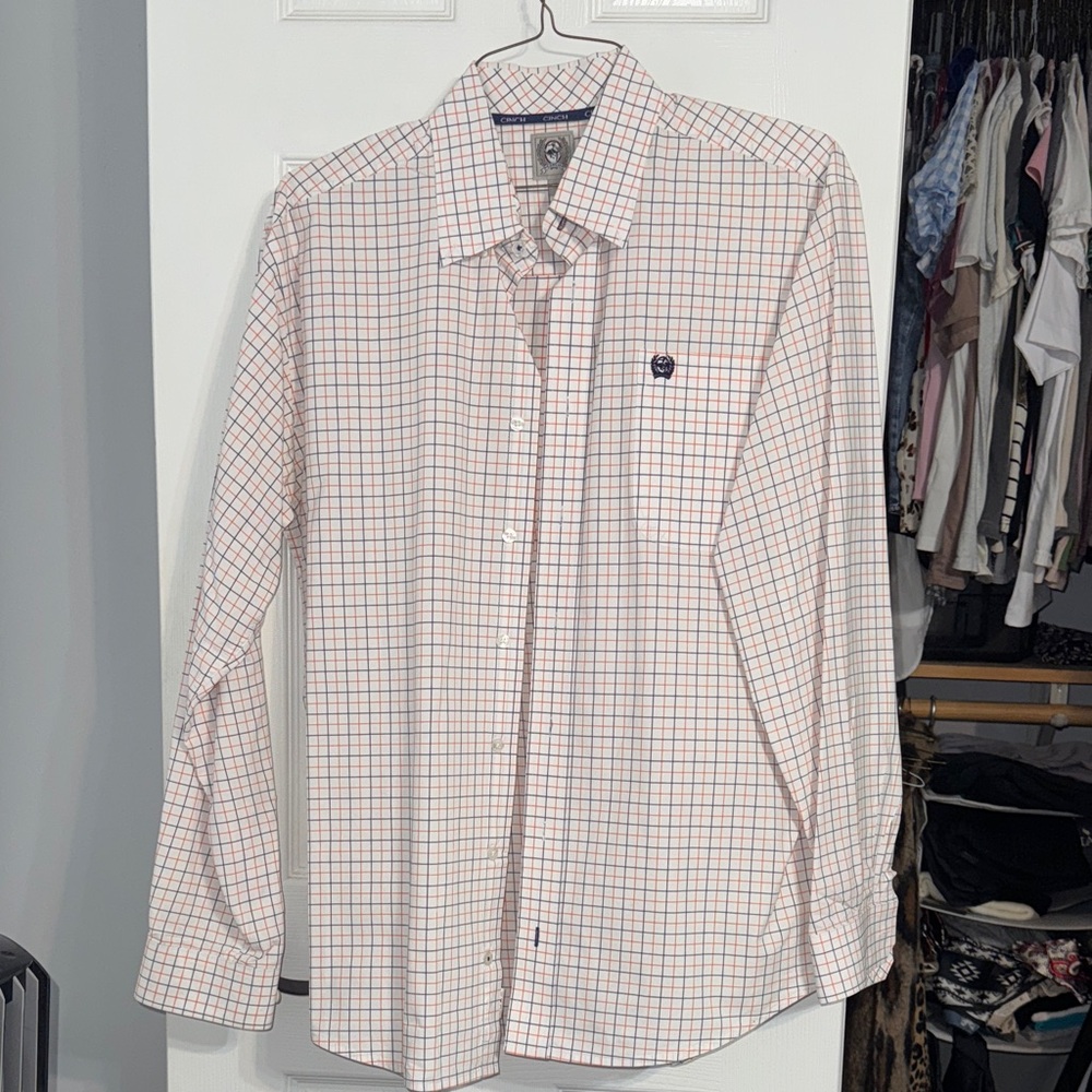 Cinch Men's Orange and Blue Plaid Button-Down Shirt